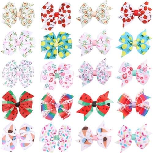 10pcs/lot Summer Friut Hair Bows on Clip for Girls Princess Pineapple Rainbow Hair Clips Boutique Ribbon Bowknot Barrettes