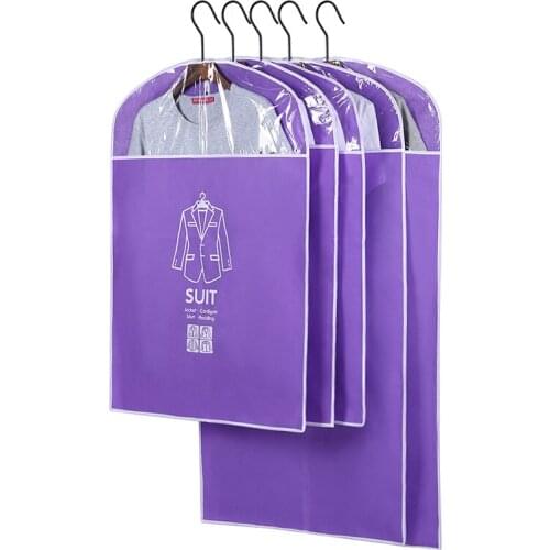 10 Pcs/Lot Hanging Cover Solid Color Clothes Pack Organizer Household Suit Coat Dust Cover Zipper Clothes Storage Bag For Home