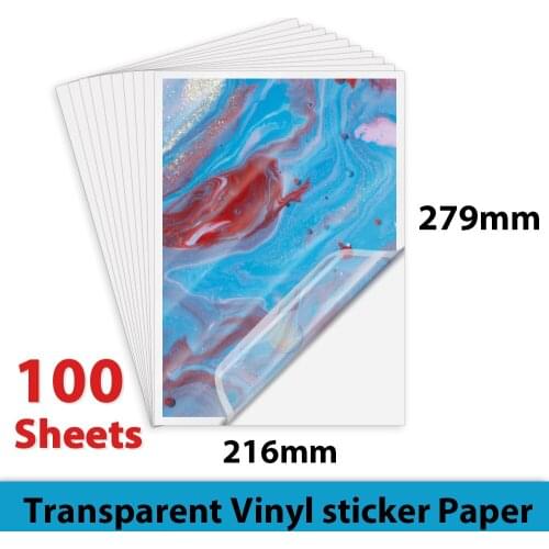 100Sheets Transparent Printable Vinyl Sticker Paper For Inkjet Printer 216*279mm Waterproof Copy Paper Printer Paper DIY Crafts