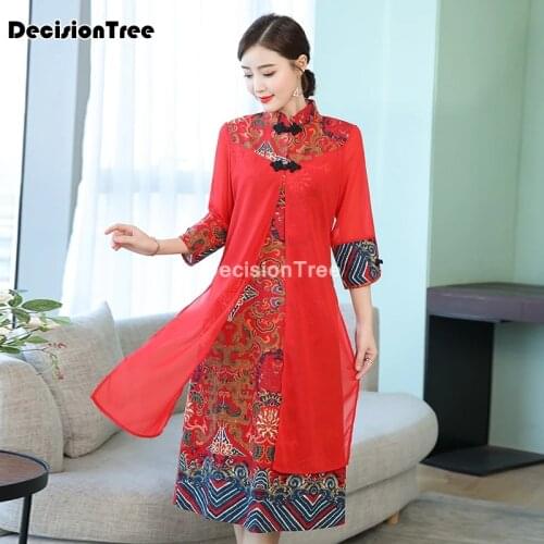 2021 cheongsam vietnam ao dai qipao asian dress robe oriental floral print folk style vintage casual retro chinese dress
