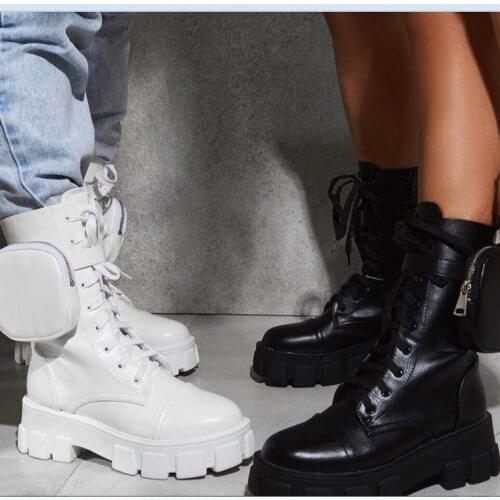 2020 New Chunky Boots Fashion Pocket Platform Boots Women Ankle Boots Female Sole Pouch Ankle Boots Women Botas Mujer Plus Size