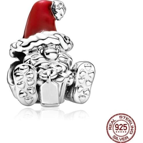 2021 Winter New 925 Sterling Silver Beads Christmas Santa Charm fit Original Pandora Bracelet Christmas Jewelry