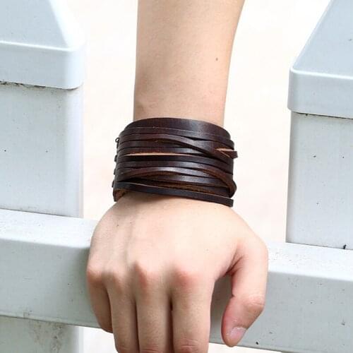 2020 PU Leather Bracelet Black Brown Exquisite Leather Boys Bracelet Wide Strap Bracelets Bangles Hand Jewelry Pulseira Feminina