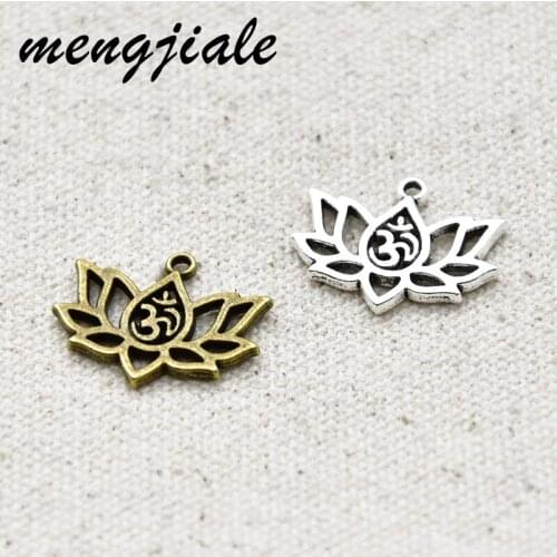 25pcs Two color alloy metal Lotus Flower charms OM Yoga Pendants For Jewelry DIY Making 20*16mm