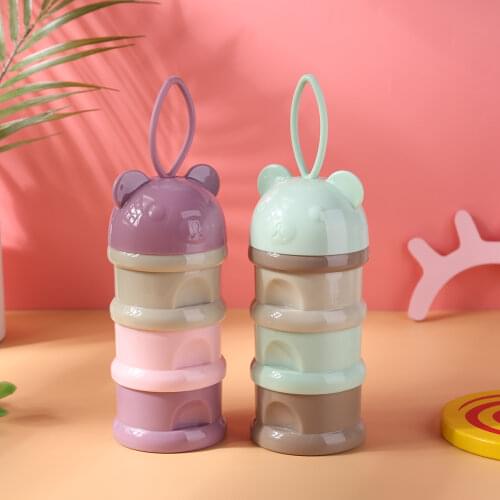3 Layers Cartoon Bear Style Portable Baby Food Storage Box Essential Snacks Infant Milk Powder Dispenser Milk Powder Container