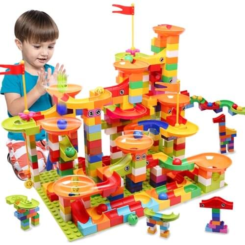 52-296PCS Marble Race Run Tracking Building Blocks Sets Big Size Maze Ball Bricks DIY Funnel Slide Blocks Toys For Children Gift