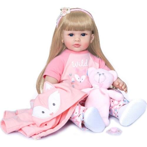 60CM Silicone Reborn Baby Doll Toys blond/Brown wig Princess Toddler Dolls Girls bebe reborn Brinquedos High Quality gift