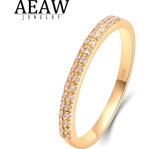 AEAW 0.17ctw Round Cut Natural Real Diamond Band For Women Solid 14K Yellow Gold Fine Rings Part Gift