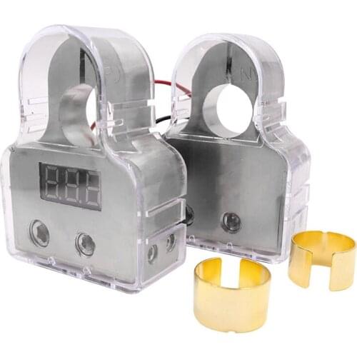 Car Battery Terminal Connectors with Voltmeter - 0/4/8 AWG Battery Post Clamp Shims for Car Marine Boat Motorhome (Pair)