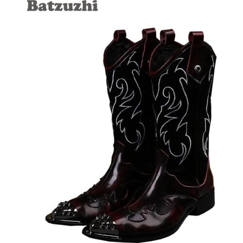 Batzuzhi 2020 Winter Rock Mans Boots Long High-top Shoes Embroidered Flowers Retro Casual Man Boots Leather Motocycle Boots