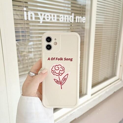 Retro rose Flower line art kawaii Japanese Phone Case For iPhone 11 12 Pro Max Xr Xs Max 6 7 8 Plus X 7Plus case Cute Soft Cover