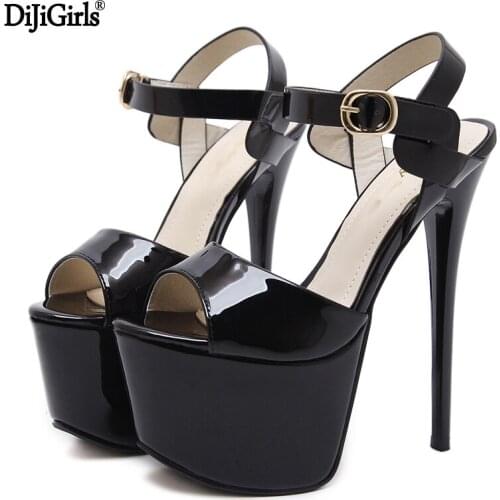 16cm Ultra High Heel Black Shoes Sexy Stripper Shoes Party Pumps Summer Thin Heel Platform High Heel Sandals FashionLadies Shoes