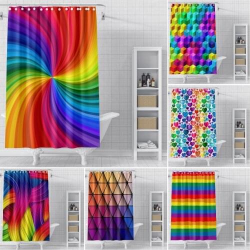Colorful Geometric Shower Curtains 3D Printed Bathroom Curtain Fabric Waterproof Polyester Bathroom Curtain with Hooks