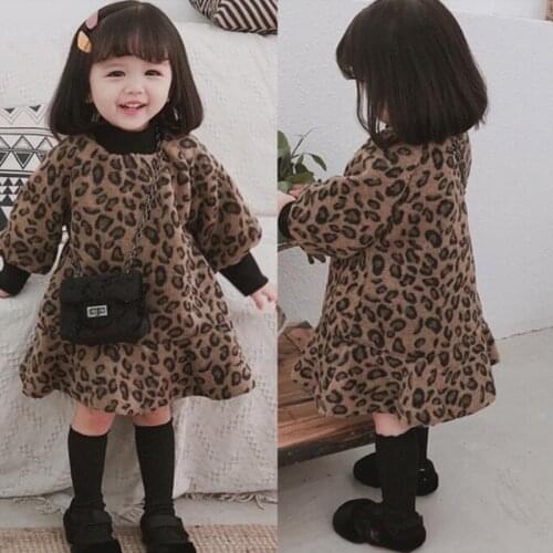 Girl Dress Kids Baby Gown 2021 Leopard Warm Winter Autumn Toddler Princess Outwear School Uniform Dresses Children Clothing