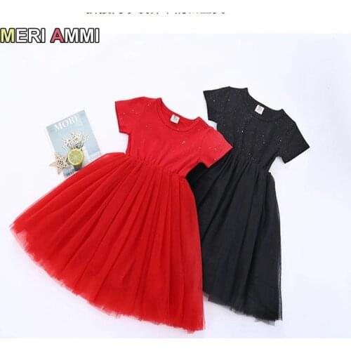 MERI AMMI Kids Clothing Outfit Shorts Sleeve Dots Mesh TuTu Daily Dress For 3-15 Year Kids