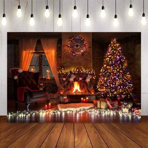 Christmas fireplace photography backdrop glitter x-mas family party decoration christmas tree children portrait photocall prop