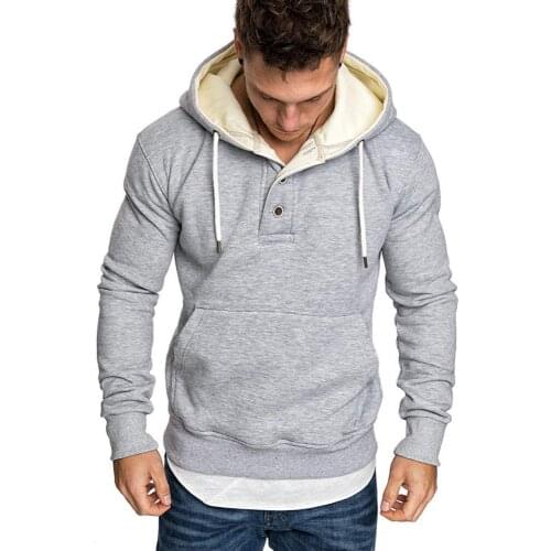 Hot Sales Winter Men Solid Color Long Sleeve Buttons Drawstring Warm Fleece Hoodie Coat