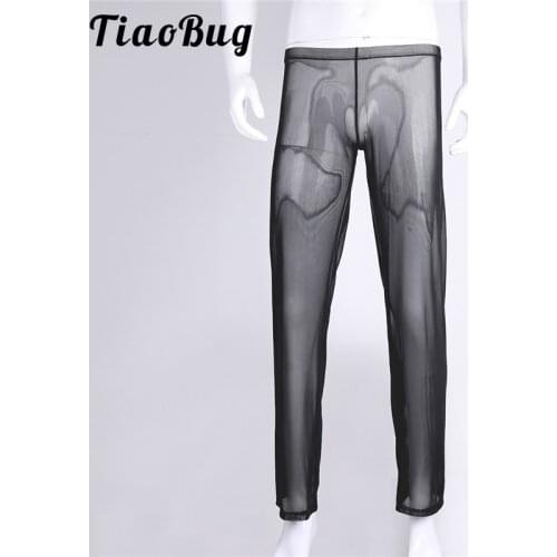 Hot Solid Color Mens Mesh See-through Breathable Pants Male Lingerie Night Clubwear Trousers Home Underwear Sleepwear