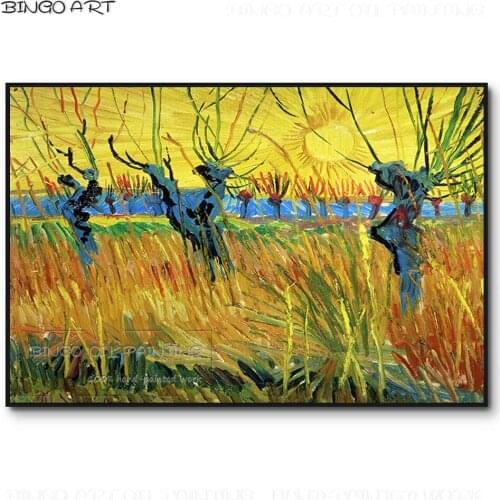 Skilled Artist Hand-painted High Quality Bollard Willow in Sunset Oil Painting on Canvas Reproduce Van Gogh Landscape Painting