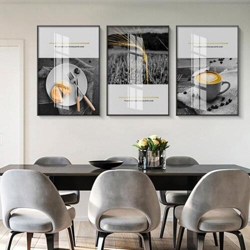 Modern Nordic Black and White Posters Canvas Painting Drink Food Bread Photo Prints Wall Art Pictures For Dining Room Home Decor