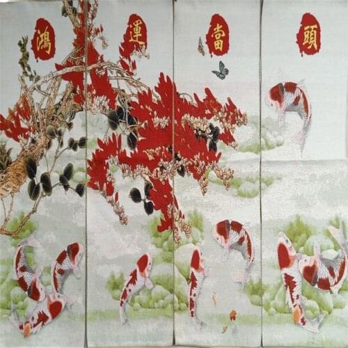 Chinese hand embroidery (auspicious fortune, fish painting, Thangka decoration painting, hanging painting in living room