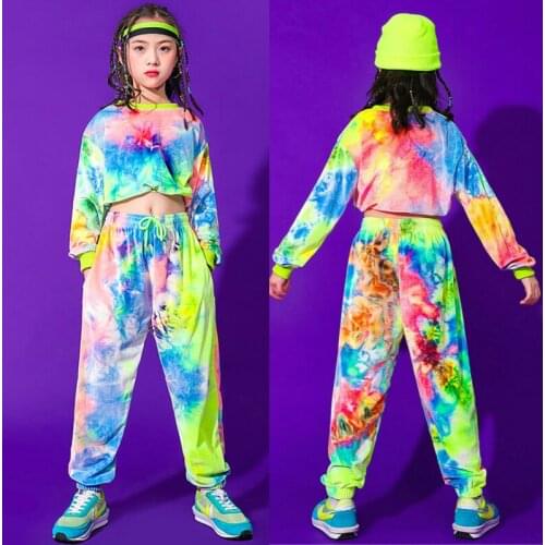 Hip Hop Costume for girls Multicolor Sweatshirt Causal Pants For Kids Jazz Ballroom Dancing Stage Wear Outfits Rave Clothes