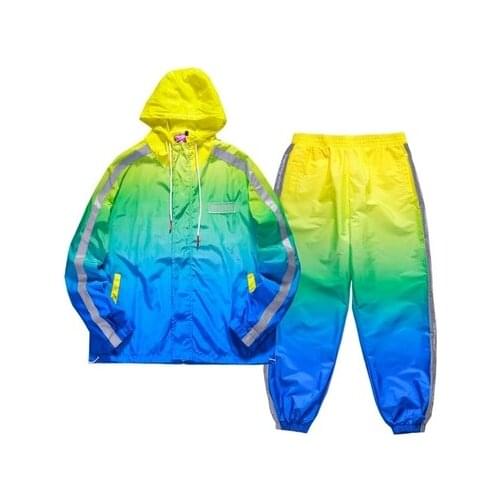 Sports Sweater Suit Male Reflective Strip Loose Hip Hop Suit Men 2019 Spring New Jacket Male Two-piece