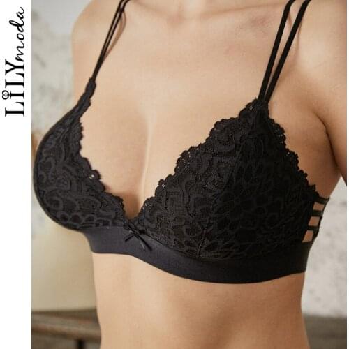 LILYMODA New Women Sexy Bralette Bra Lace Ultra Thin Triangle Cup Brassiere Underwear Set Female Beautiful Lingerie BLACK