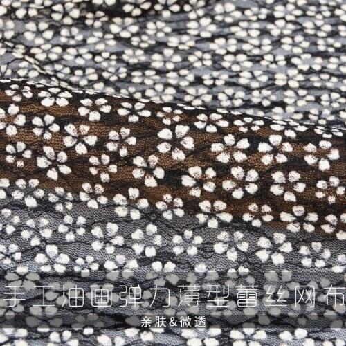 Sweet Japanese Handmade Oil Paintings with Small Fragments Elastic Thin Lacquer Mesh Fashion Fabric Skirt Fabric