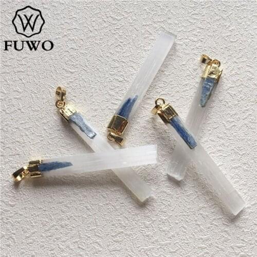 FUWO Trendy Women Natural Selenite Pendant With Blue Kyanite Stone Charm Jewelry for Women PD289