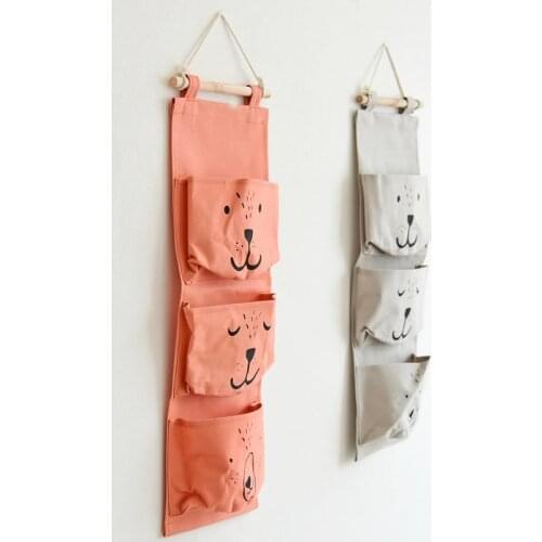 Cartoon Hanging Storage Bag Cotton Linen Wardrobe Hang Bag Wall Pouch Cosmetic Toy Organizer Household Multifunction Storage Box