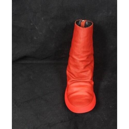 Harajuka Personality Solid Round Toe Zip Mens High Top Boots High Quality Genuine Leather Thick Bottom Calzado Hombre Plus Size