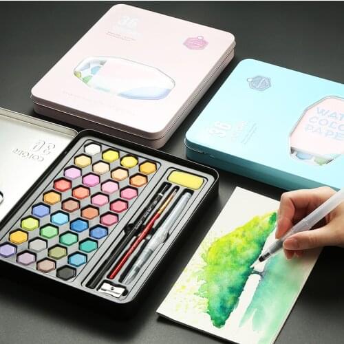 Watercolor Pigment Set 36-color Watercolor Paint Student Hand-painted Portable Painting Set Iron Box water color art supplies