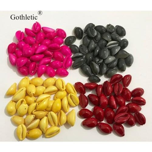 Gothletic 15pcs/lot Neon Fuschia/Yellow/Grey/Red Color Natural Puka Cowrie Shells with 1 Hole DIY Loose Beads for Jewelry Making