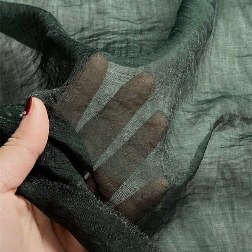 NEW22 High-class Solid Dark Green Color Summer Ultra-thin Silk and Linen Fabric for Women’s Pajamas Shirt