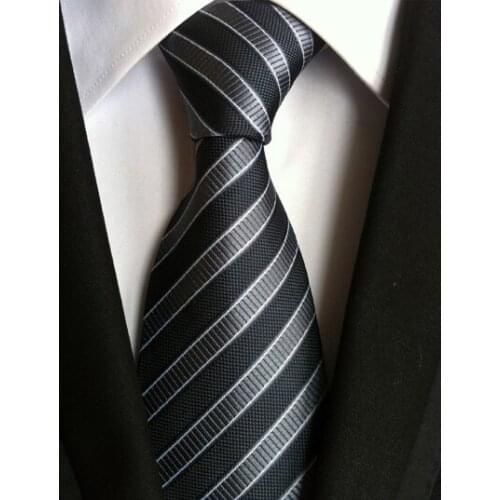 8cm New Classic Ties Black with Gray Diagonal Striped Necktie for Party Wedding