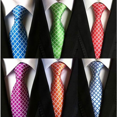 New Arrival Checks Tie Blue Orange Green Soild Ties For Men Jacquard Woven Silk Neck Tie Suit For Formal Business Party Wedding