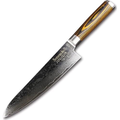 SUNNECKO 8" Chefs Knife Japanese VG10 Damascus Steel Blade Kitchen Knives Color Wood Handle Strong Hardness Slicer Cutting