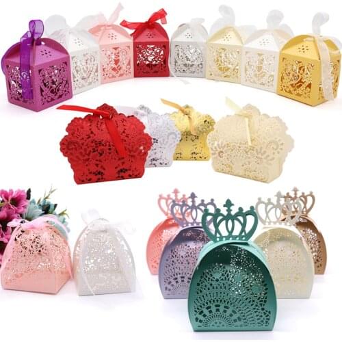 10pcs Laser Cut Candy Box Love Heart Butterfly Crown printed Chocolate Gift Box For Baby Shower Bridal Shower Wedding Party