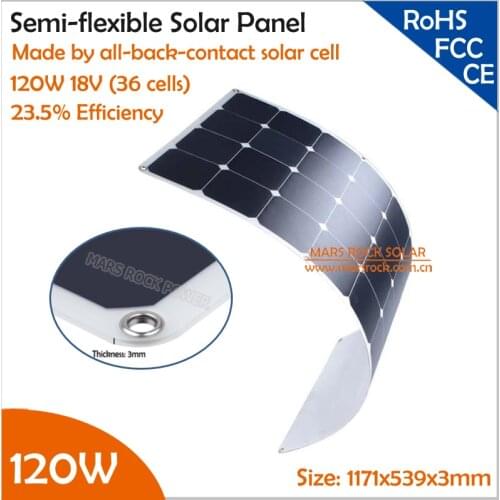 120W 18V Semi-Flexible Solar Panel with Backside Junction Box 23% High Efficiency SunPower Solar Cell PV moudle for 12V System