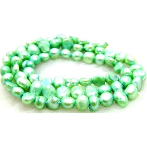 Qingmos Natural Freshwater 5-6mm Baroque Green Pearl Loose Beads for Jewelry Making DIY Necklace Bracelet Earring 14" los524