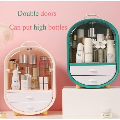 Transparent Makeup Organizer Cosmetic Storage Box Clear Desktop Organizer Student Beauty Boxes Double Doors Dropshipping