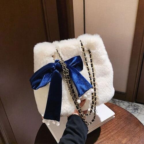 Faux Fur Luxury Brand High Quality Bucket Crossbody Handbags Beautiful Women 2021 Winter Bags for Black Female Casual Shoulder