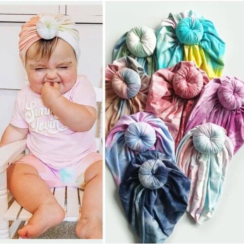 2020 Baby Boys Girls Knot Bows Turban Hats Toddler Cotton Beanies Caps For Kids Newborn Children Tie Dyed Bonnet