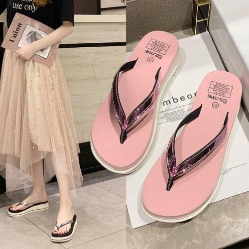 Slippers Womens Korean-Style Flip-flops Platform Beach Non-Slip Casual Wear-Resistant Flip-Flop Slippers Women Slippers Shoes
