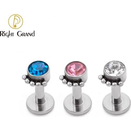 Right Grand ASTM F136 Titanium 16G Internally Threaded Labret Stud With 3mm Zircon Top Opal Lip Piercing Jewelry