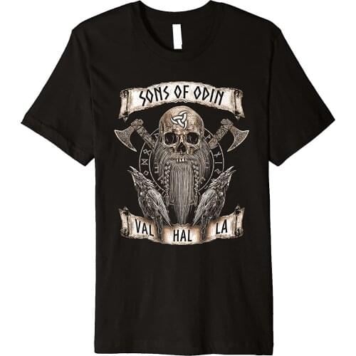 Viking Warriors Beard Skull Valhalla Sons of Odin T-shirt. Summer Cotton Short Sleeve O-Neck Mens T-shirt New S-3XL