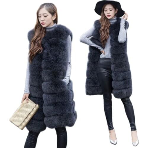 XS-6XL New Fashion Imitation Fox Fur Vest Imitation Fox Fur Coat Plus Size Women Winter Clothes Ladies Furry Vest