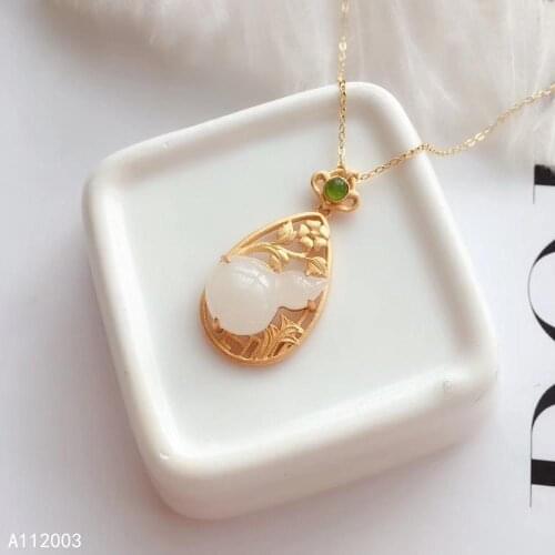 KJJEAXCMY Fine Jewelry 925 Sterling Silver Inlaid Natural Gemstone White Jade Female Pendant Necklace Trendy Support Test