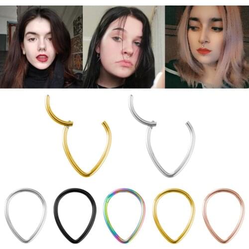1PC Drop Shape Nose Ring Septum Cartiliage Piercing Hinged Segment Hoop Earring Stainless Steel Helix Clicker Tragus Jewelry 16G